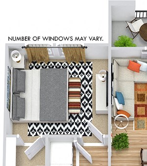 Frio 3D Frio 3D. 1 bedroom apartment. Kitchen with bartop open to living room. 1 full bathroom. Walk-in closet. Patio/balcony.